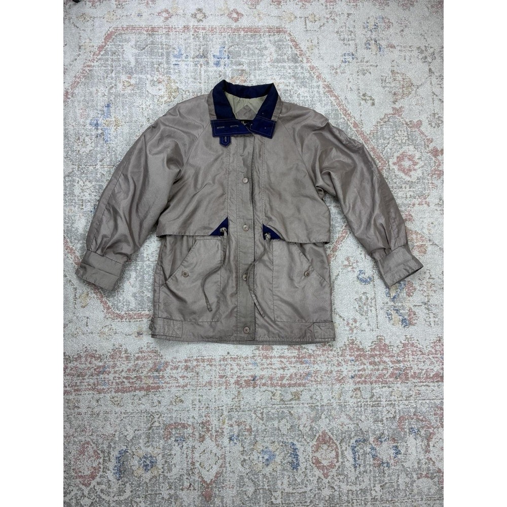 Mariel Vintage Outerwear Jacket Coat Womens M Taupe Khaki Navy Blue Windbreaker